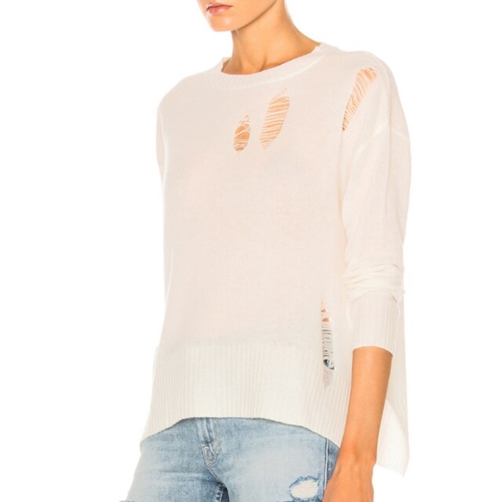 Enza Costa Cream Distressed Wool Cashmere Sweater - Picture 2 of 12